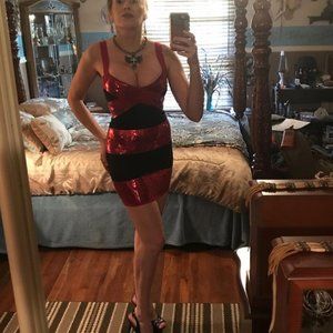 Black and Red Sequence Short Party Dress